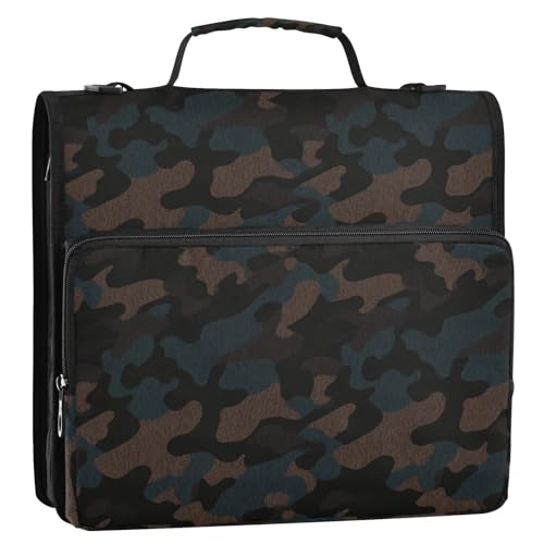 Bolsa de almacenamiento de archivos 3 Ringe Ordner Reißverschluss mit Schultergurt, Kapazität Dokumentenmappe, Organizer für Büro, Schule, Camouflage, Dunkelbraun / Schwarz, 3,8 cm von SyXIOP