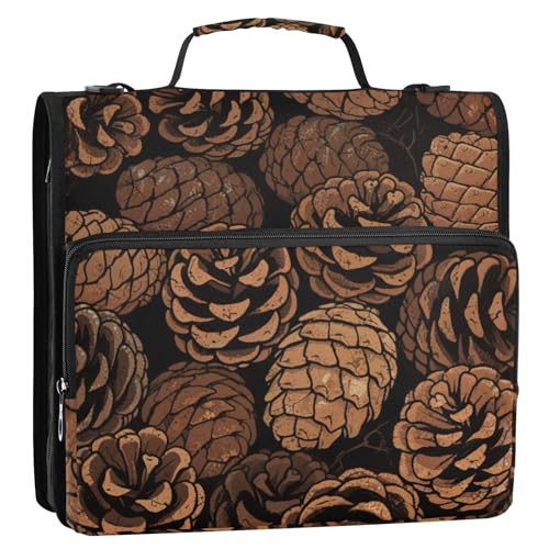 Bolsa de almacenamiento de archivos Niedliche Cartoon-Tannenzapfen, 3 Ringe, 3,8 cm, Reißverschluss, mit Schultergurt und Griff, mehrere Taschen, Schulbedarf, Organizer für Schule/Büro von SyXIOP