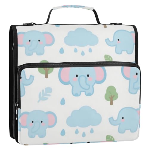 Bolsa de almacenamiento de archivos Ringbuch mit Reißverschluss und Schultergurt und Griff, mit niedlichem Cartoon-Elefant, blauer Elefant, Organizer für Schule und Büro, Bolsa de almacenamiento de von SyXIOP