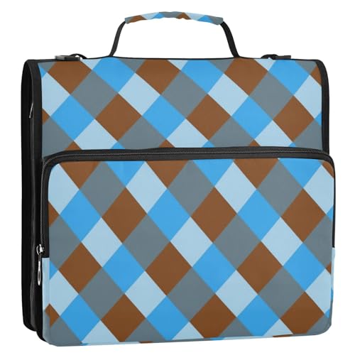 Braun-blaues kariertes 3,8 cm Ringbuch mit 3 Ringen, Reißverschluss, mit Griff, mehrere Taschen, Schulbedarf, Organizer für Büro, Schule, Encuadernador de Cartera Braun-blaues kariertes 3,8 cm Ringbuch mit 3 Ringen, Reißverschluss, mit Griff, mehrere Taschen, Schulbedarf, Organizer für Büro, Schule, Encuadernador de Cartera von SyXIOP