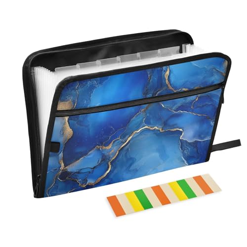Bürobedarfsmappen, 13 Fächer, A4, Briefgröße mit Reißverschluss, für Zuhause, Büro, Reisen, erweiterbare Hängemappen, Blau und Gold Bürobedarfsmappen, 13 Fächer, A4, Briefgröße mit Reißverschluss, für Zuhause, Büro, Reisen, erweiterbare Hängemappen, Blau und Gold von SyXIOP