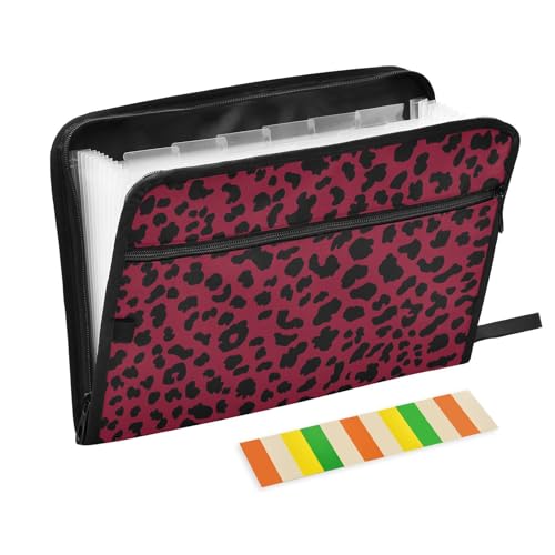 Büroordner mit Leopardenmuster, 13 Taschen, A4, Briefgröße mit Reißverschluss, für Büro, Akkordeon, Dokumentenmappe, Fächermappe, Burgunderrot Büroordner mit Leopardenmuster, 13 Taschen, A4, Briefgröße mit Reißverschluss, für Büro, Akkordeon, Dokumentenmappe, Fächermappe, Burgunderrot von SyXIOP