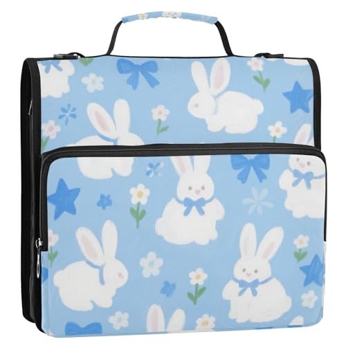Büroordner mit niedlichem Cartoon-Hase, 3,8 cm, 3 Ringe, mit Schultergurt, Kapazität für Dokumente, Organizer für Mittelschule, Carpeta con cremallera von SyXIOP