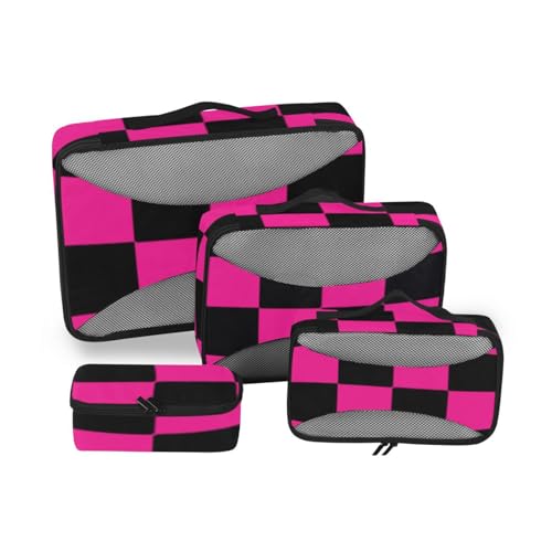 Buffalo Plaid Check Black Deep Peach Reise-Organizer-Set, Netzstoff, erweiterbar, 4 Stück von SyXIOP
