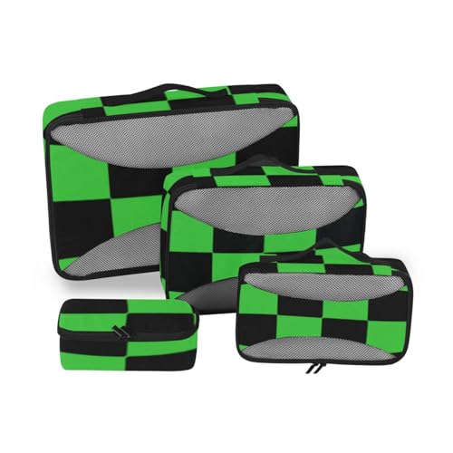 Buffalo Plaid Check Black Lime Green 4-teiliges Set Organizer für Schrank, Netzstoff, Reiseutensilien, tragbare Packwürfel für Windeln von SyXIOP