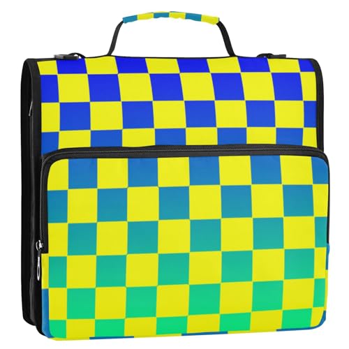 Buffalo Plaid Karo Gelb Blau Grün Farbverlauf 3,8 cm 3 Ringe Reißverschluss Ordner mit Schultergurt Multi-Pocket Dokumentenmappe Organizer für Schule/Büro Encuadernador de Cartera von SyXIOP