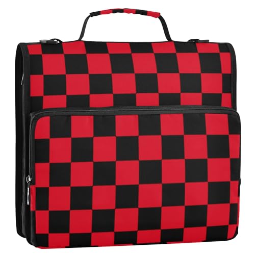Buffalo Plaid Karo Schwarz Rot 3,8 cm 3-Ringe Schule Reißverschluss Ordner mit Schultergurt Laege Kapazität Dokumente Dateien Aufbewahrungstasche für Mittelschule Encuadernador de Cartera von SyXIOP