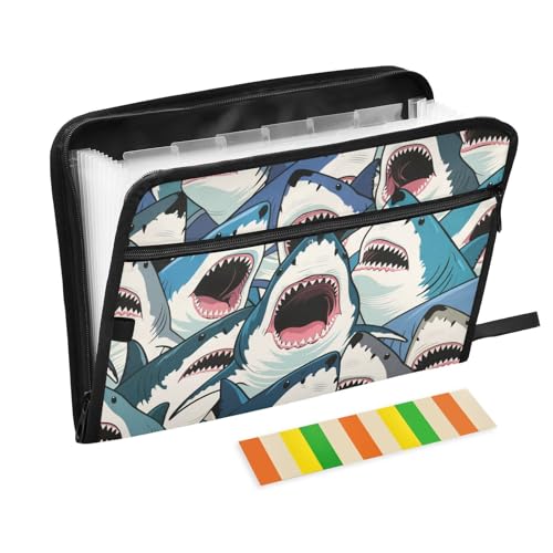 Bunte Cartoon-Tier-Haifisch-Ordner mit Trennwänden, 13 Fächern, A4, Briefgröße mit Reißverschluss, für Dokumentenaufbewahrung, Aktenordner, Jacken, Carpeta de Bunte Cartoon-Tier-Haifisch-Ordner mit Trennwänden, 13 Fächern, A4, Briefgröße mit Reißverschluss, für Dokumentenaufbewahrung, Aktenordner, Jacken, Carpeta de von SyXIOP