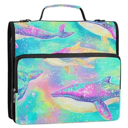 Bunte Wale, glänzend, 3,8 cm, 3 Ringe, Ordner-Organizer mit Schultergurt, wasserdicht, Dokumenten-Organizer für Schule/Büro, Cartera con cremallera von SyXIOP