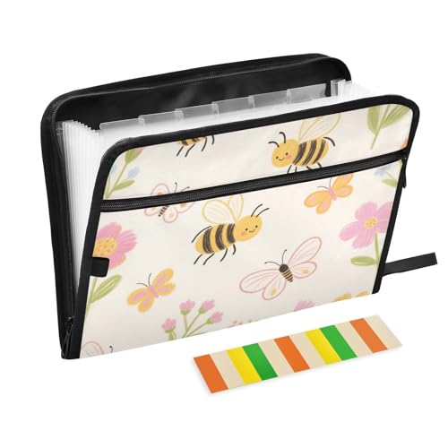 Buntstifte, Motiv: Blumen, Bienen, Schmetterling, rosa / cremefarben, erweiterbare Dokumentenmappen, 13 Fächer, A4, Briefgröße mit Reißverschluss, für Zuhause, Büro, Reisen, Organizer, Mappe, Para Buntstifte, Motiv: Blumen, Bienen, Schmetterling, rosa / cremefarben, erweiterbare Dokumentenmappen, 13 Fächer, A4, Briefgröße mit Reißverschluss, für Zuhause, Büro, Reisen, Organizer, Mappe, Para von SyXIOP