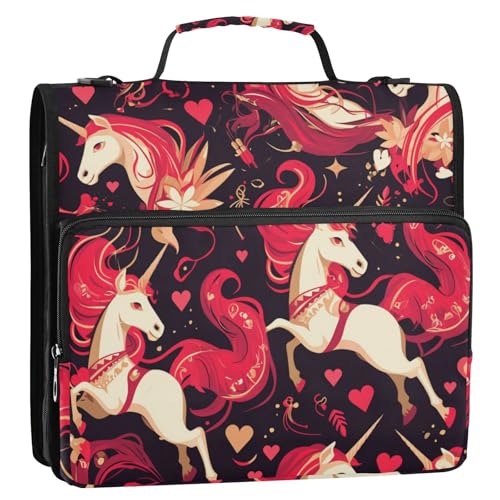 Carpeta con cremallera Einhörner Herz Valentines 3 Ringe Reißverschluss Ordner Organizer mit Griff und abnehmbarem Schultergurt Multi-Pocket Dokumentenmappe Organizer für Schule und Büro Carpeta con cremallera Einhörner Herz Valentines 3 Ringe Reißverschluss Ordner Organizer mit Griff und abnehmbarem Schultergurt Multi-Pocket Dokumentenmappe Organizer für Schule und Büro von SyXIOP