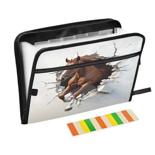Carpeta de Hängemappe, 3D-Loch, Weiß, Wandmontage, Motiv: Tier, Pferd, 13 Fächer, A4, Briefgröße mit Reißverschluss, für Zuhause, Büro, Aktenordner Carpeta de Hängemappe, 3D-Loch, Weiß, Wandmontage, Motiv: Tier, Pferd, 13 Fächer, A4, Briefgröße mit Reißverschluss, für Zuhause, Büro, Aktenordner von SyXIOP