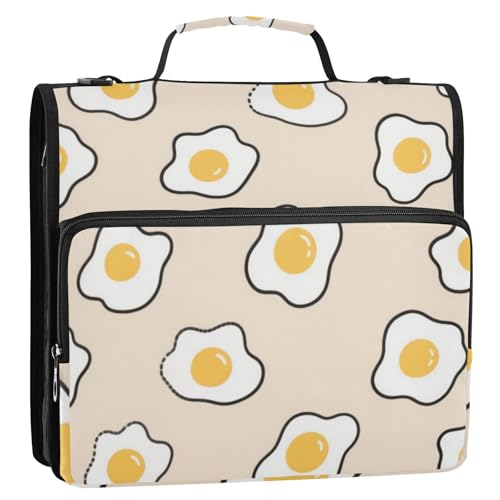 Cartoon Egg Beige 3,8 cm 3-Ringe Reißverschluss Ordner mit Griff Wasserdicht Dokumentenordner Organizer für Schule/Büro Gestor de Carpetas de Office von SyXIOP