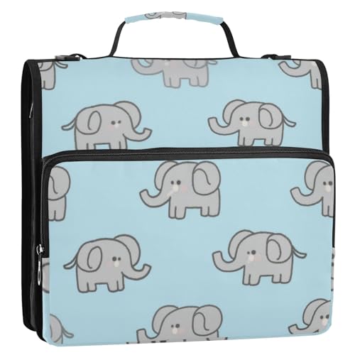 Cartoon Elefant Blau 3,8 cm 3 Ringe Reißverschluss Ordner mit Schultergurt leicht zu tragen Dokument Organizer für Schule und Büro Encuadernador de cremallera von SyXIOP