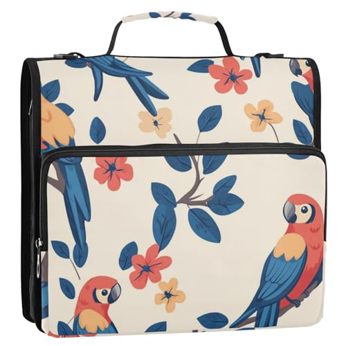 Cartoon Funny Ara Neutral 3,8 cm 3-Ringe Schule Reißverschluss Ordner mit Griff Wasserdicht Dokumente Dateien Aufbewahrungstasche für Schule Bolsa de almacenamiento de archivos von SyXIOP