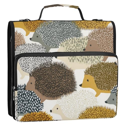 Cartoon-Igel, niedlich, bunt, 3 Ringe, 3,8 cm, Büroordner mit Griff, inklusive Reißverschlusstasche, Dokumentenmappe, Organizer, geeignet für Mittelschule, Carpeta de Cremallera von SyXIOP