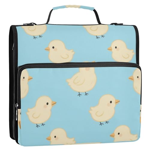 Cartoon-Küken, blau, 3,8 cm, 3 Ringe, Reißverschluss, Ordner mit Griff und abnehmbarem Schultergurt, Dokumenten-Organizer-Tasche für Mittelschüler, Cartera con cremallera von SyXIOP