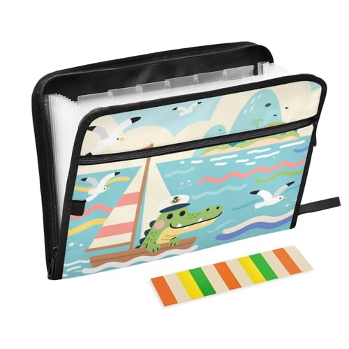 Cartoon-Mappe mit niedlichem Krokodil-Design, mit Taschen, 13 Taschen, A4, Briefgröße mit Reißverschluss, für Büro, Dokumente, Organizer, Carpeta de Cartoon-Mappe mit niedlichem Krokodil-Design, mit Taschen, 13 Taschen, A4, Briefgröße mit Reißverschluss, für Büro, Dokumente, Organizer, Carpeta de von SyXIOP