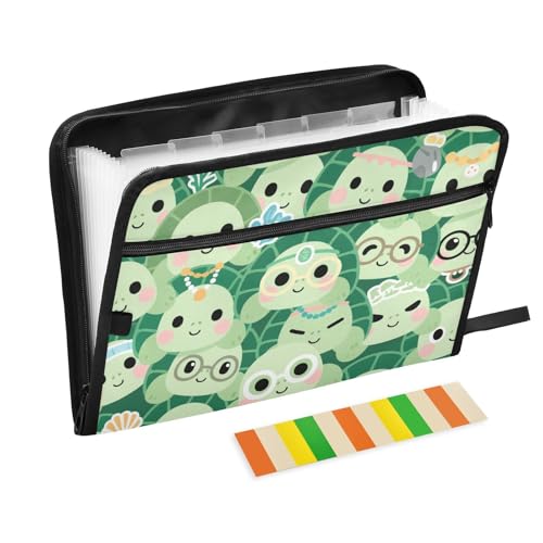 Cartoon-Mappe mit niedlichem Schildkröten-Design, mit Taschen, 13 Taschen, A4, Briefgröße mit Reißverschluss, für Bürobedarf, Aktenmappe Carpeta de von SyXIOP