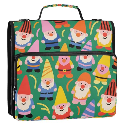 Cartoon-Organizer mit niedlichem buntem Zwerg, 3,8 cm, 3 Ringe, Ordner-Organizer mit Schultergurt, inklusive Reißverschlusstasche, Reißverschluss-Portfolio für Schule, Bolsa de Cremallera von SyXIOP