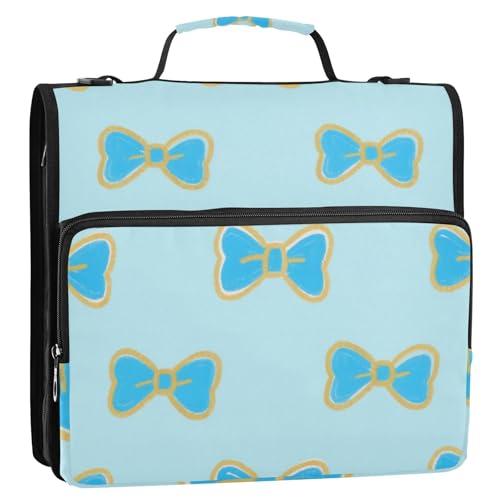 Cartoon-Schleife, blau, 3 Ringe, 3,8 cm, Organizer mit Schultergurt, mehrere Taschen, Dokumenten-Organizer, Tasche für Schule und Büro, Clip de Cremallera Resistente von SyXIOP