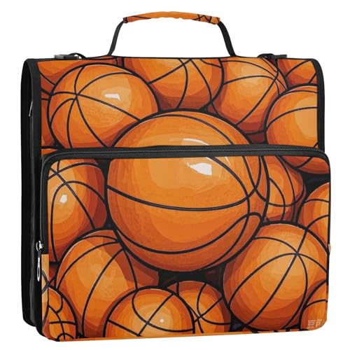 Cartoon Sports Basketball 3 Ringe 3,8 cm Ordner mit Reißverschluss mit Griff Laege Kapazität Tragbares Portfolio für Mittelschüler Clip de Cremallera von SyXIOP