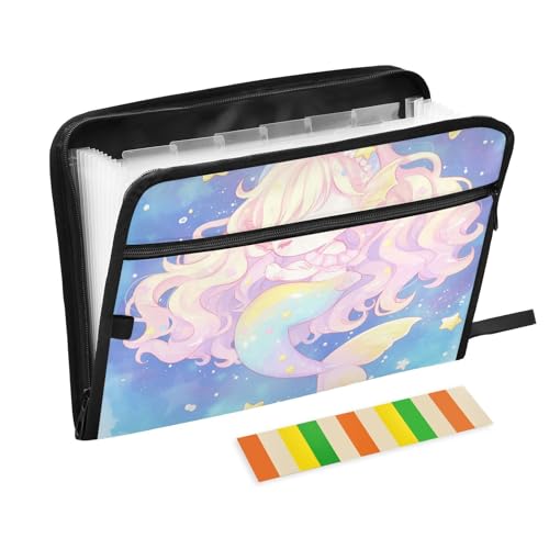 Chibi Akkordeon-Ordner im Meerjungfrau-Stil, 13 Taschen, A4, Briefgröße mit Reißverschluss, für Bürobedarf, Ordner mit Verschluss Chibi Akkordeon-Ordner im Meerjungfrau-Stil, 13 Taschen, A4, Briefgröße mit Reißverschluss, für Bürobedarf, Ordner mit Verschluss von SyXIOP