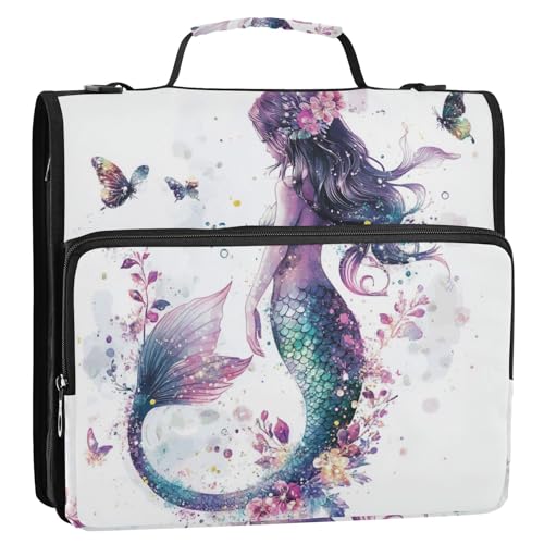 Chic Mermaids Ringbuch mit 3 Ringen, Reißverschluss, mit Griff, Laege Kapazität, Schulbedarf, Organizer für Schule, Carpeta de Cremallera, Weiß von SyXIOP