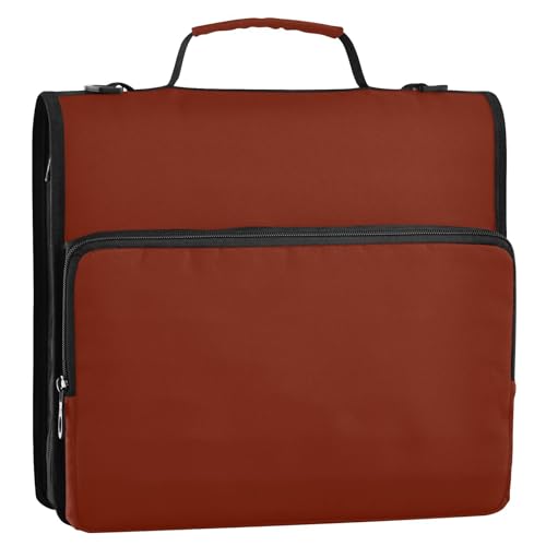 Cinnabar Red 3,8 cm Ringbuch mit Reißverschluss und Griff und abnehmbarem Schultergurt, mehrere Taschen, Dokumenten-Organizer für Büro, Schule, Organisadores de Carteras von SyXIOP
