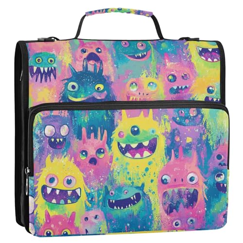 Colorful Monsters 3,8 cm Ringbuch mit Reißverschluss und Griff, mehrere Taschen, tragbar, für Zuhause, Reisen, sichere Aufbewahrungstasche für Mittelschule, Bolsa de almacenamiento de archivos von SyXIOP