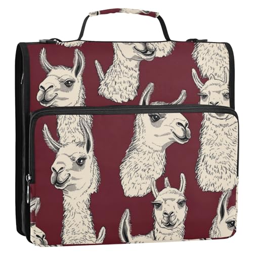 Cunning Lamas Face Ringbuch mit 3 Ringen, Reißverschluss, mit Schultergurt und Griff, wasserdicht, tragbar, für Zuhause, Reisen, sichere Aufbewahrungstasche für Schule/Büro, Organizer de la carpeta von SyXIOP