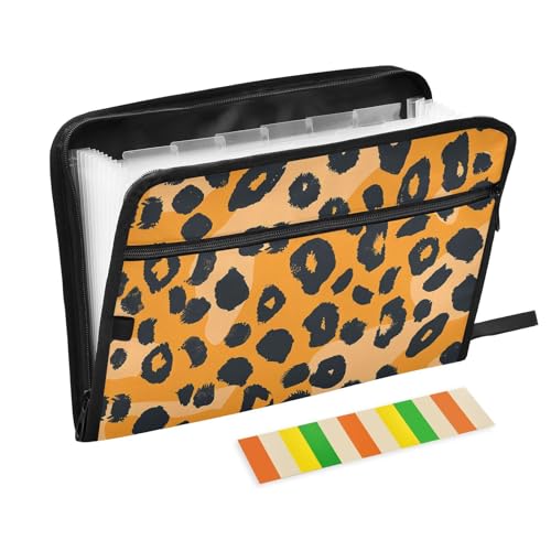 Dokumenten-Organizer, Leopardenmuster, 13 Fächer, A4, Briefgröße, mit Reißverschluss, für Büro, Fächermappe, Orange Dokumenten-Organizer, Leopardenmuster, 13 Fächer, A4, Briefgröße, mit Reißverschluss, für Büro, Fächermappe, Orange von SyXIOP