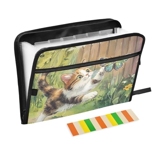 Dokumenten-Organizer "Cat Chasing A Colorful Butterfly" mit 13 Fächern, A4, Briefgröße mit Reißverschluss, für Zuhause, Büro, Organizer mit Tasche Dokumenten-Organizer "Cat Chasing A Colorful Butterfly" mit 13 Fächern, A4, Briefgröße mit Reißverschluss, für Zuhause, Büro, Organizer mit Tasche von SyXIOP