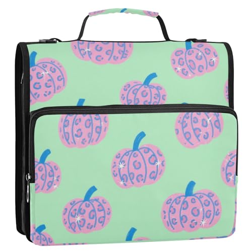 Dokumenten-Organizer mit 3 Ringen, 3 Ringe, Leopardenmuster, Kürbisgrün, 3,8 cm, stabiler Reißverschluss, mit Griff, mehrere Taschen, Dokumenten-Organizer für Büro, Schule, Carpeta del organizador von SyXIOP