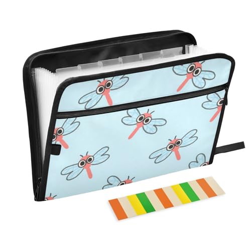 Dokumenten-Organizer mit Cartoon-Libellen-Motiv, 13 Fächer, A4, Briefgröße mit Reißverschluss, für Bürobedarf, Erweiterungsmappe Dokumenten-Organizer mit Cartoon-Libellen-Motiv, 13 Fächer, A4, Briefgröße mit Reißverschluss, für Bürobedarf, Erweiterungsmappe von SyXIOP