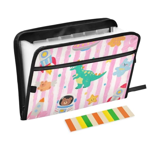 Dokumenten-Organizer mit niedlichem Dinosaurier-Raketen-Design, erweiterbar, 13 Fächer, A4, Briefgröße mit Reißverschluss, für Geschäfts-Organizer, Aktenordner, Carpeta de Dokumenten-Organizer mit niedlichem Dinosaurier-Raketen-Design, erweiterbar, 13 Fächer, A4, Briefgröße mit Reißverschluss, für Geschäfts-Organizer, Aktenordner, Carpeta de von SyXIOP