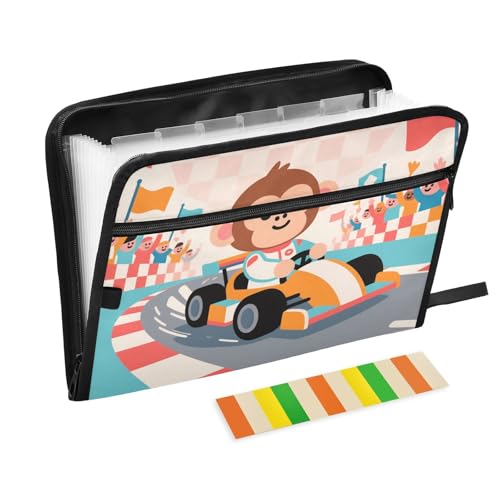 Dokumentenmappe, Cartoon-Affe, Rennen, Rot, Kunststoff, 13 Fächer, A4, Briefgröße mit Reißverschluss, für Akkordeon, Dokumentenmappe, Fächermappe Dokumentenmappe, Cartoon-Affe, Rennen, Rot, Kunststoff, 13 Fächer, A4, Briefgröße mit Reißverschluss, für Akkordeon, Dokumentenmappe, Fächermappe von SyXIOP