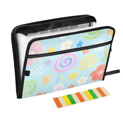 Dokumentenmappe, Cartoon-Design, niedlich, bunt, kreisförmig, Blumen, erweiterbar, 13 Fächer, A4, Briefgröße mit Reißverschluss, für Büro, Büro, Ordner, Teppiche Dokumentenmappe, Cartoon-Design, niedlich, bunt, kreisförmig, Blumen, erweiterbar, 13 Fächer, A4, Briefgröße mit Reißverschluss, für Büro, Büro, Ordner, Teppiche von SyXIOP