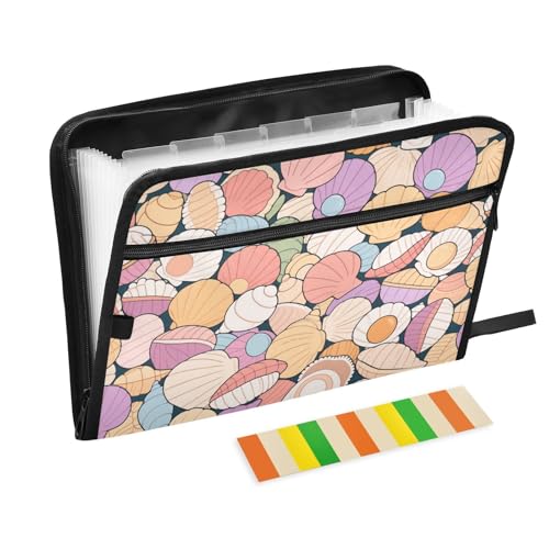 Dokumentenmappe, Motiv: bunte Cartoon-Muscheln, erweiterbar, 13 Fächer, A4, Briefgröße mit Reißverschluss, für Zuhause, Büro, Reisen, Aktenordner, Fächermappe, Carpeta de Dokumentenmappe, Motiv: bunte Cartoon-Muscheln, erweiterbar, 13 Fächer, A4, Briefgröße mit Reißverschluss, für Zuhause, Büro, Reisen, Aktenordner, Fächermappe, Carpeta de von SyXIOP