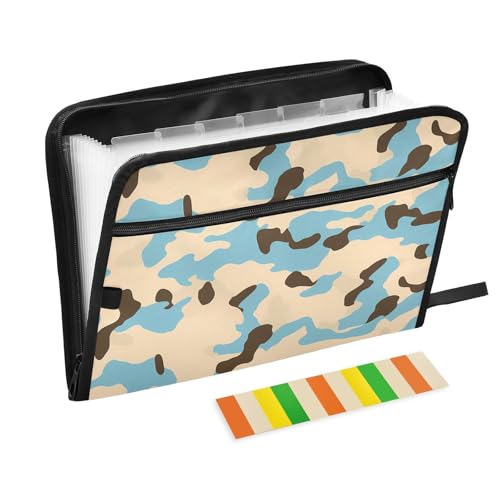 Dokumentenmappe, erweiterbar, 13 Fächer, A4, Briefgröße mit Reißverschluss, für Bürobedarf, Organizer, Aktenordner, Tarnmuster, Blau / Beige Dokumentenmappe, erweiterbar, 13 Fächer, A4, Briefgröße mit Reißverschluss, für Bürobedarf, Organizer, Aktenordner, Tarnmuster, Blau / Beige von SyXIOP