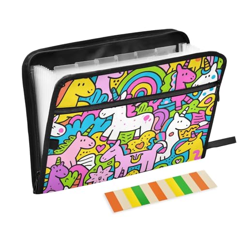 Dokumentenmappe, niedliches und farbenfrohes Cartoon-Einhörner, Kunststoff, 13 Fächer, A4, Briefgröße mit Reißverschluss, für Bürobedarf, Dokumentenmappe, Carpetas de Dokumentenmappe, niedliches und farbenfrohes Cartoon-Einhörner, Kunststoff, 13 Fächer, A4, Briefgröße mit Reißverschluss, für Bürobedarf, Dokumentenmappe, Carpetas de von SyXIOP
