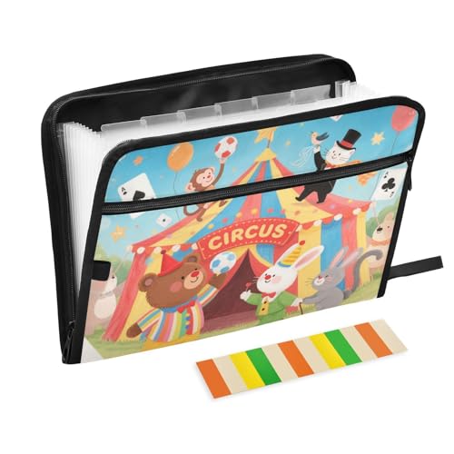 Dokumentenmappe mit Cartoon-Motiv und niedlichem buntem Zirkus-Akkordeon, erweiterbar, 13 Fächer, A4, Briefgröße mit Reißverschluss, für Dokumentenaufbewahrung, Organizer, Ordner für Dokumentenmappe mit Cartoon-Motiv und niedlichem buntem Zirkus-Akkordeon, erweiterbar, 13 Fächer, A4, Briefgröße mit Reißverschluss, für Dokumentenaufbewahrung, Organizer, Ordner für von SyXIOP