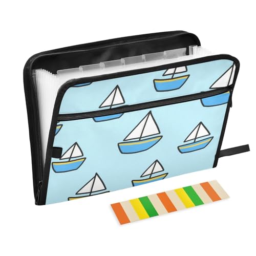 Dokumentenmappe mit Cartoon-Schiffsschiff, Boot, blau, 13 Taschen, A4, Briefgröße mit Reißverschluss, für Zuhause, Büro, Reisen, Akkordeon-Aktenordner Dokumentenmappe mit Cartoon-Schiffsschiff, Boot, blau, 13 Taschen, A4, Briefgröße mit Reißverschluss, für Zuhause, Büro, Reisen, Akkordeon-Aktenordner von SyXIOP