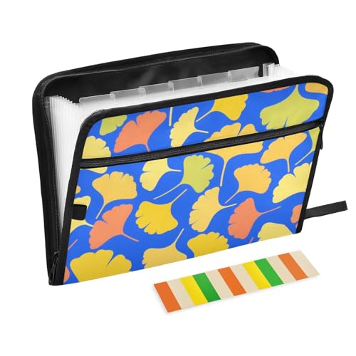 Dokumentenmappe mit Ginkgo-Blättern, A4, Briefgröße mit Reißverschluss, für Bürobedarf, mehrere Fächer, Blau Dokumentenmappe mit Ginkgo-Blättern, A4, Briefgröße mit Reißverschluss, für Bürobedarf, mehrere Fächer, Blau von SyXIOP