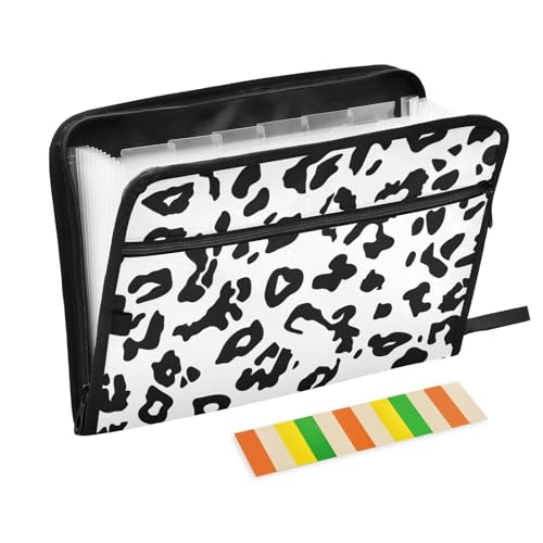 Dokumentenmappe mit Leopardenmuster, 13 Taschen, A4, Briefgröße mit Reißverschluss, für Bürobedarf, Ordner mit Verschluss, Schwarz / Weiß Dokumentenmappe mit Leopardenmuster, 13 Taschen, A4, Briefgröße mit Reißverschluss, für Bürobedarf, Ordner mit Verschluss, Schwarz / Weiß von SyXIOP