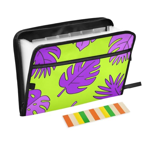 Dokumentenmappe mit Tasche, 13 Taschen, A4, Briefgröße mit Reißverschluss, für Bürobedarf, mit Trennwänden, fluoreszierendes grünes Blatt/Violett Dokumentenmappe mit Tasche, 13 Taschen, A4, Briefgröße mit Reißverschluss, für Bürobedarf, mit Trennwänden, fluoreszierendes grünes Blatt/Violett von SyXIOP