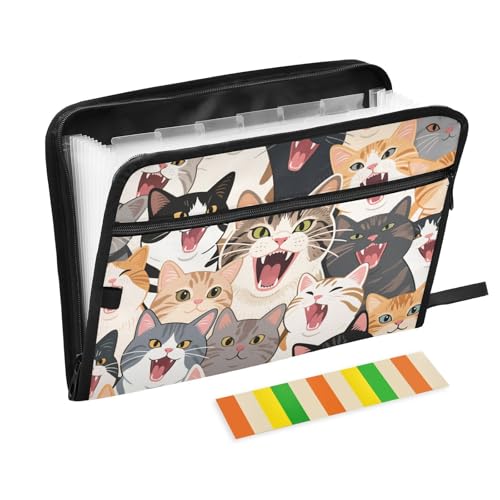 Dokumentenmappe mit bunten Cartoon-Tieren und Katzen, 13 Taschen, A4, Briefgröße mit Reißverschluss, für Zuhause, Büro, Reisen, erweiterbarer Ordner mit Trennwänden von SyXIOP