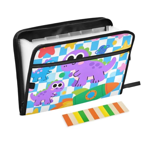 Dokumentenmappe mit niedlichem Cartoon-Dinosaurier-Motiv, erweiterbar, 13 Fächer, A4, Briefgröße mit Reißverschluss, für Büro, zum Aufhängen, erweiterbare Datei carpeta de Dokumentenmappe mit niedlichem Cartoon-Dinosaurier-Motiv, erweiterbar, 13 Fächer, A4, Briefgröße mit Reißverschluss, für Büro, zum Aufhängen, erweiterbare Datei carpeta de von SyXIOP