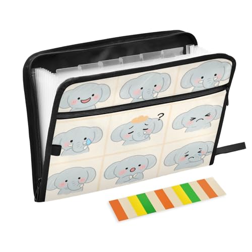 Dokumentenmappe mit niedlichem Cartoon-Elefanten, 13 Fächer, A4, Briefgröße mit Reißverschluss, für Business, Akkordeon, Dokumentenmappe, Fächermappe Dokumentenmappe mit niedlichem Cartoon-Elefanten, 13 Fächer, A4, Briefgröße mit Reißverschluss, für Business, Akkordeon, Dokumentenmappe, Fächermappe von SyXIOP