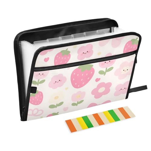 Dokumentenmappe mit niedlichem Cartoon-Erdbeer-Motiv, 13 Taschen, A4, Briefgröße mit Reißverschluss, für Zuhause, Büro, Fächermappe Dokumentenmappe mit niedlichem Cartoon-Erdbeer-Motiv, 13 Taschen, A4, Briefgröße mit Reißverschluss, für Zuhause, Büro, Fächermappe von SyXIOP
